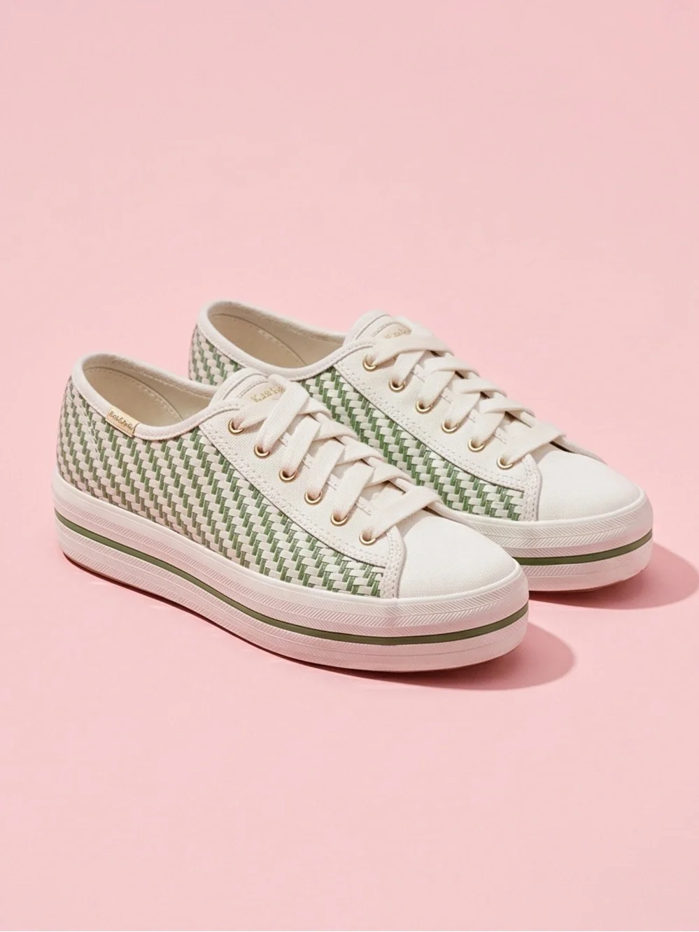 Kate Spade NY × Keds Green White Triple Up Multi-Woven Platform Sneakers 6.5